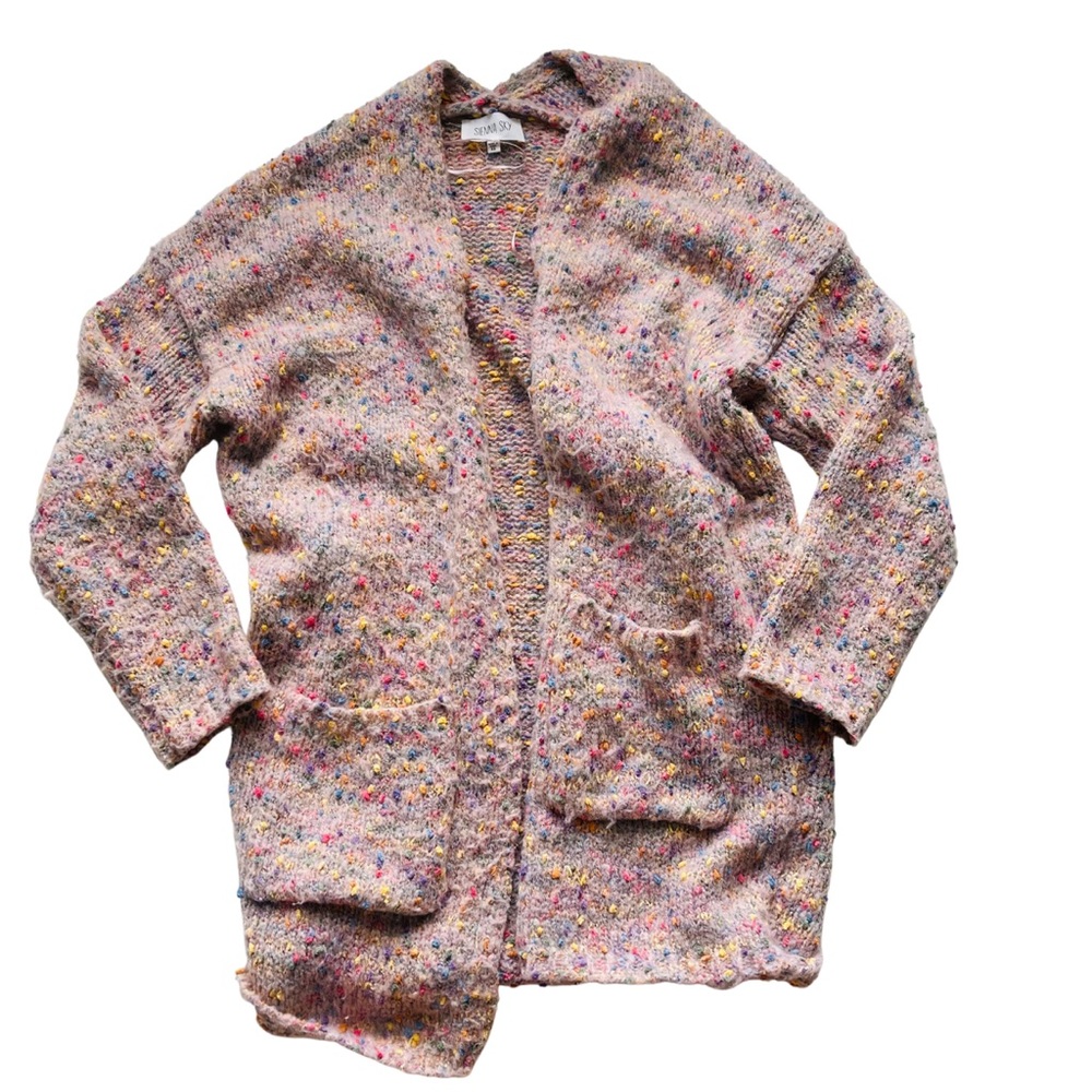 Sienna Sky Confetti Rainbow Knit Open Front Cardigan Sweater | SZ XS